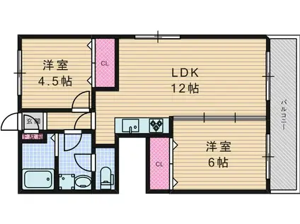 メロディーハイム寝屋川(2LDK/4階)の間取り写真