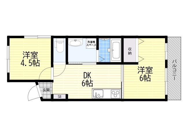 ハイツフェニックス(2DK/1階)の間取り写真