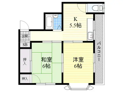 谷コーポ(2DK/3階)の間取り写真