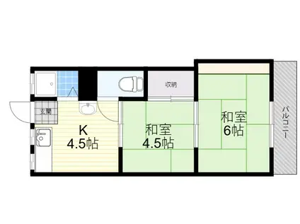 国松ハイツ2号館(2K/2階)の間取り写真