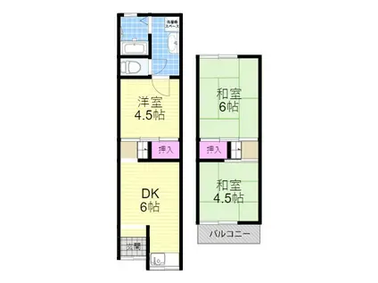 JR片町線 野崎駅(大阪) 徒歩7分 2階建 築58年(3DK)の間取り写真