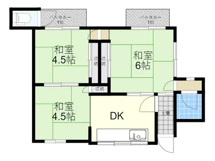 京阪本線 寝屋川市駅 徒歩7分 1階建 築56年(3DK)の間取り写真