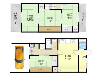 京阪交野線 宮之阪駅 徒歩26分 2階建 築57年(4LDK)の間取り写真