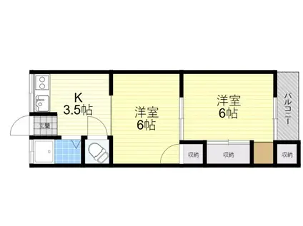 黒原城内町文化(2K/2階)の間取り写真