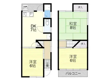 京阪本線 香里園駅 徒歩13分 2階建 築49年(3DK)の間取り写真