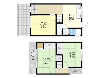 JR片町線 忍ケ丘駅 徒歩11分 2階建 築47年(3DK)の間取り写真