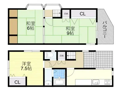 京阪本線 香里園駅 徒歩8分 2階建 築59年(3K)の間取り写真