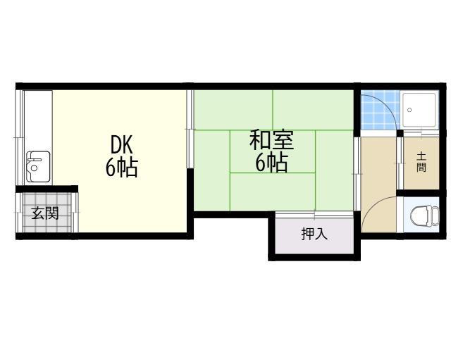 京阪本線 寝屋川市駅 徒歩27分 2階建 築60年(1DK/1階)の間取り写真