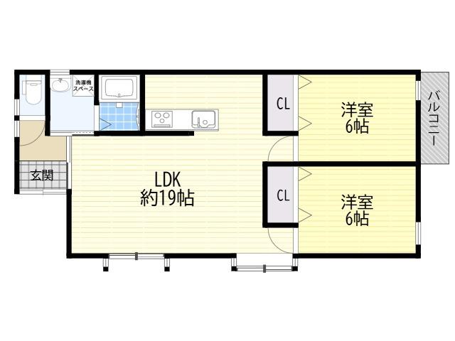 LIEN CREST高柳(2LDK/2階)の間取り写真