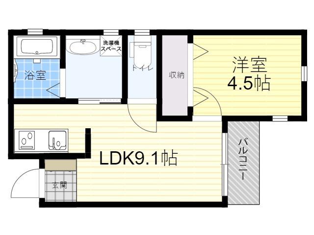 ナイスコーポ豊津(1LDK/3階)の間取り写真