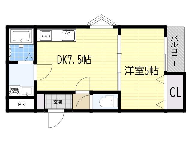 LA-CREA香露園(1DK/1階)の間取り写真