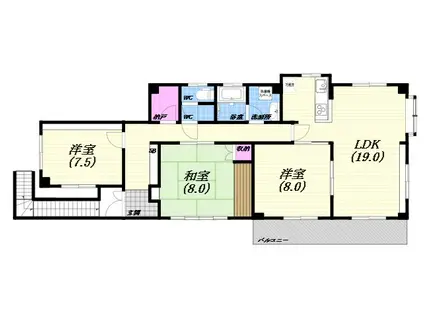 阪急甲陽線 苦楽園口駅 徒歩9分 3階建 築43年(3SLDK)の間取り写真