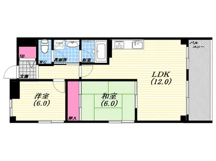 ナガイビルレジデンス芦屋西(2LDK/4階)の間取り写真