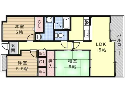 東灘コーストアヴェニュー弐番館(3LDK/3階)の間取り写真