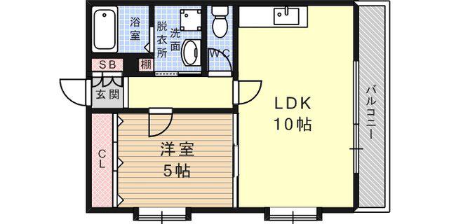 ビエント六甲Ⅲ(1LDK/2階)の間取り写真