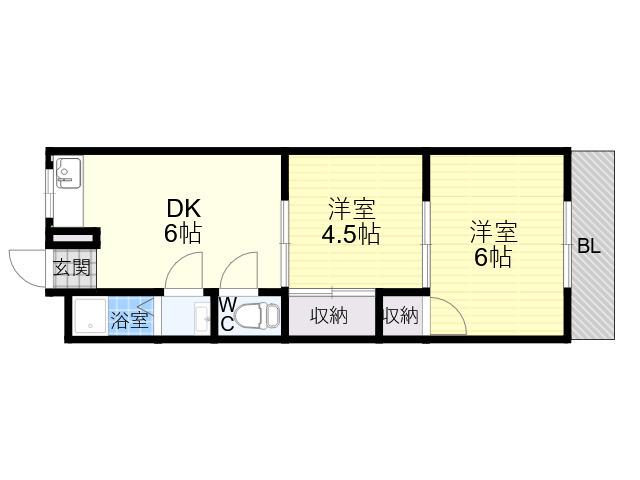 東峰レジデンス(2DK/1階)の間取り写真
