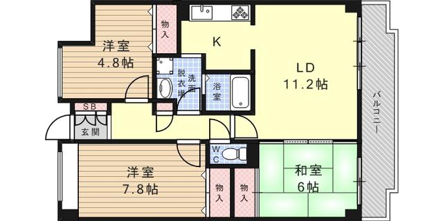 シャムロックコート西岡本(3LDK/5階)の間取り写真