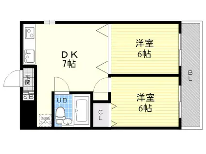ポピア新在家(2DK/1階)の間取り写真