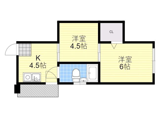 シャトー御影(2K/3階)の間取り写真