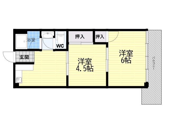 六甲台マンション(2DK/2階)の間取り写真