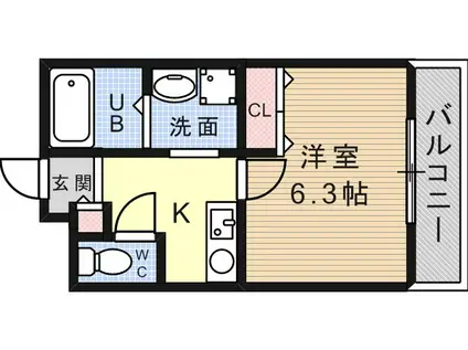 ラムール六甲山ノ手(1K/1階)の間取り写真