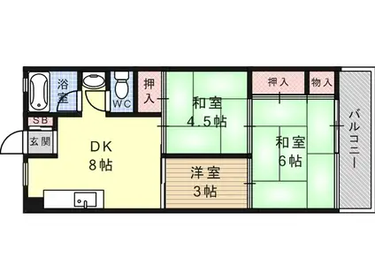 大和スカイハイツ(3DK/3階)の間取り写真