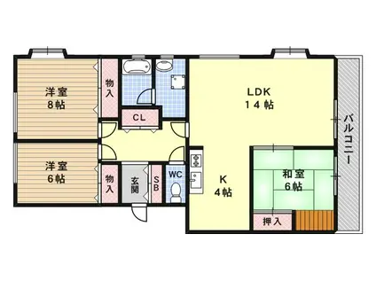 ハイツ仏天垣(3LDK/1階)の間取り写真