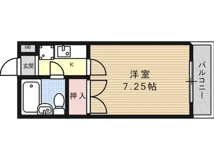 ピアッツア六甲(1K/2階)の間取り写真