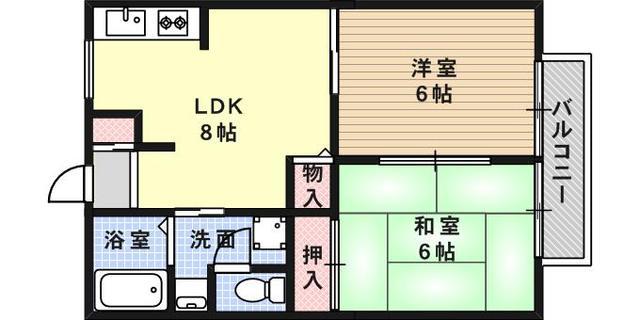 ディアス六甲(2DK/1階)の間取り写真