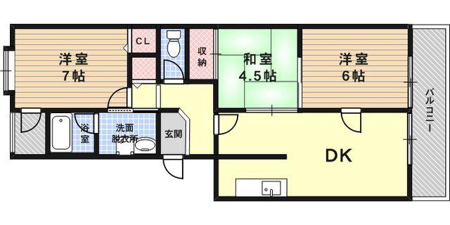 サニーハウス岡本(3LDK/2階)の間取り写真