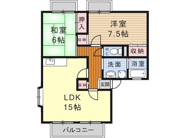 ハートガーデン神戸B棟(2LDK/1階)の間取り写真