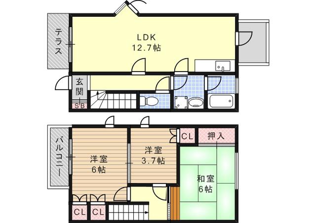 阪神本線 芦屋駅(ＪＲ) 徒歩7分 2階建 築31年(3LDK)の間取り写真