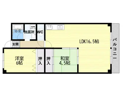 荒神山マンション(2LDK/6階)の間取り写真