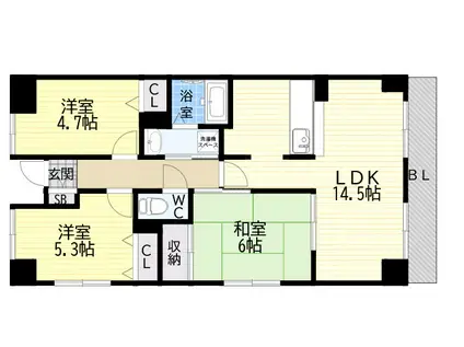 シティプラザ甲南山手(3LDK/5階)の間取り写真