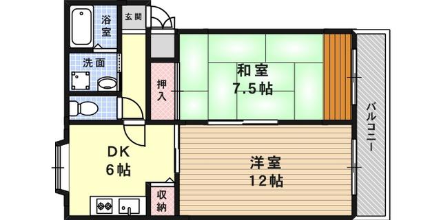 シャルマン岩屋(2K/3階)の間取り写真