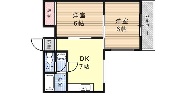 シャルム桜ヶ丘(2DK/2階)の間取り写真