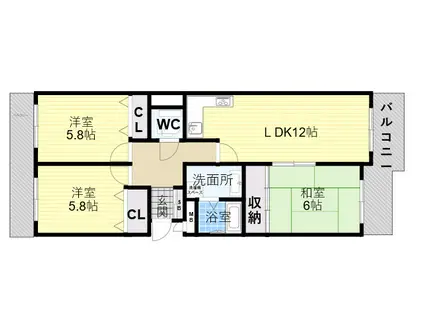グランドメゾン六甲箕岡(3LDK/1階)の間取り写真