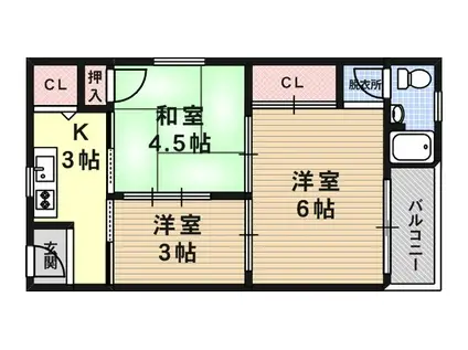 グランディア東神戸(3K/3階)の間取り写真
