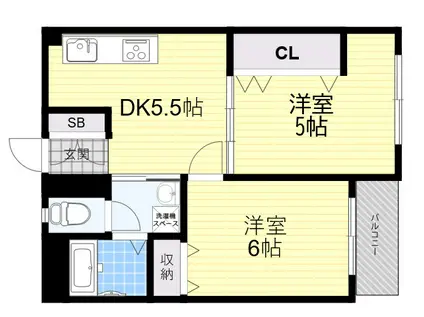 コーポラス森(2DK/4階)の間取り写真