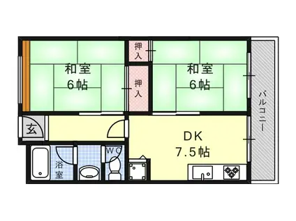 西芦屋グリーンハウス(2DK/4階)の間取り写真