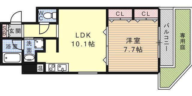 ロアール神戸住吉(1LDK/1階)の間取り写真
