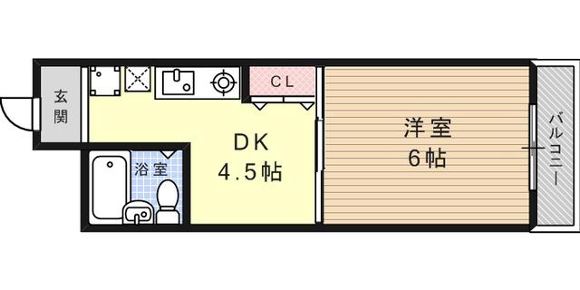 ビューライフ六甲(1DK/4階)の間取り写真