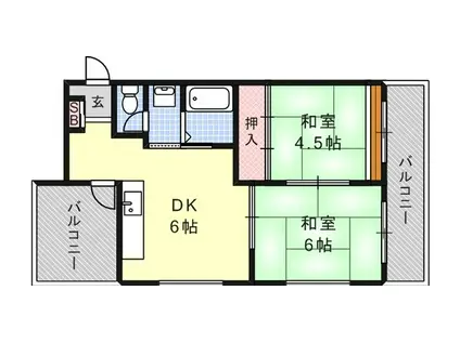 ハーバービュー東神戸(2DK/3階)の間取り写真
