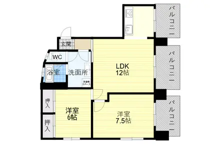 川元ビル(2LDK/1階)の間取り写真