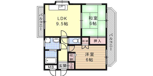 ドリームハイツⅡ(2DK/2階)の間取り写真