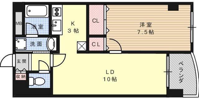 ロイヤル六甲駅前(1LDK/3階)の間取り写真