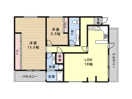 NEW六甲マンション(2LDK/3階)の間取り写真