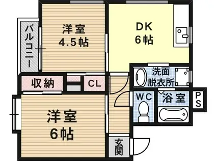 リビング芦屋(2DK/2階)の間取り写真