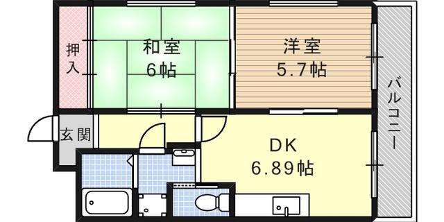 サンパレス六甲(2DK/4階)の間取り写真