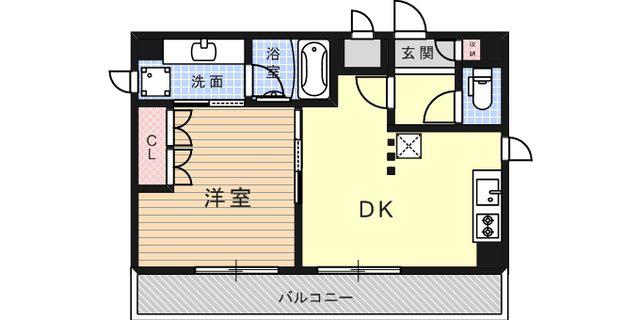 六甲壱番館(1DK/6階)の間取り写真